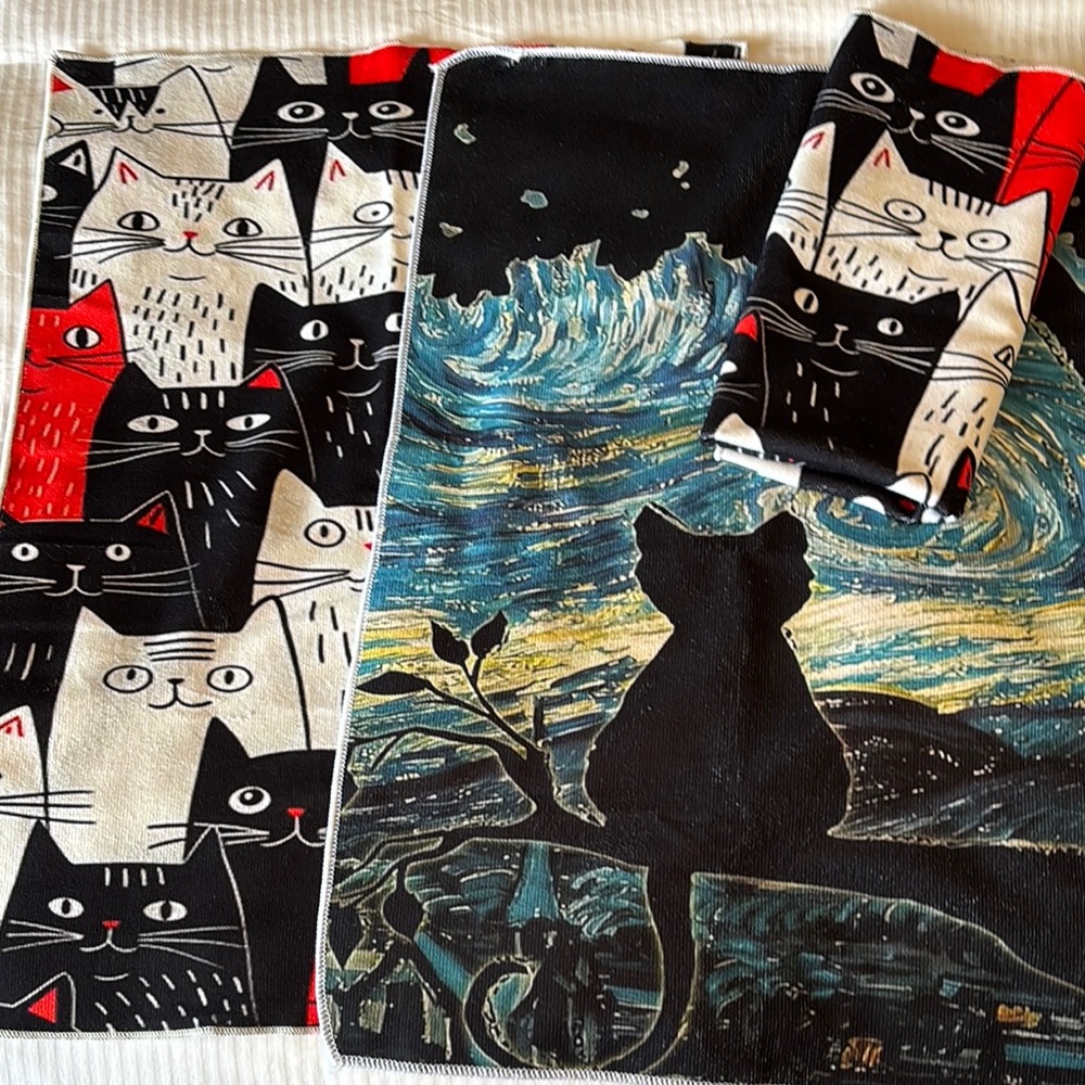 Cat-Themed Microfiber Tea Towel Set